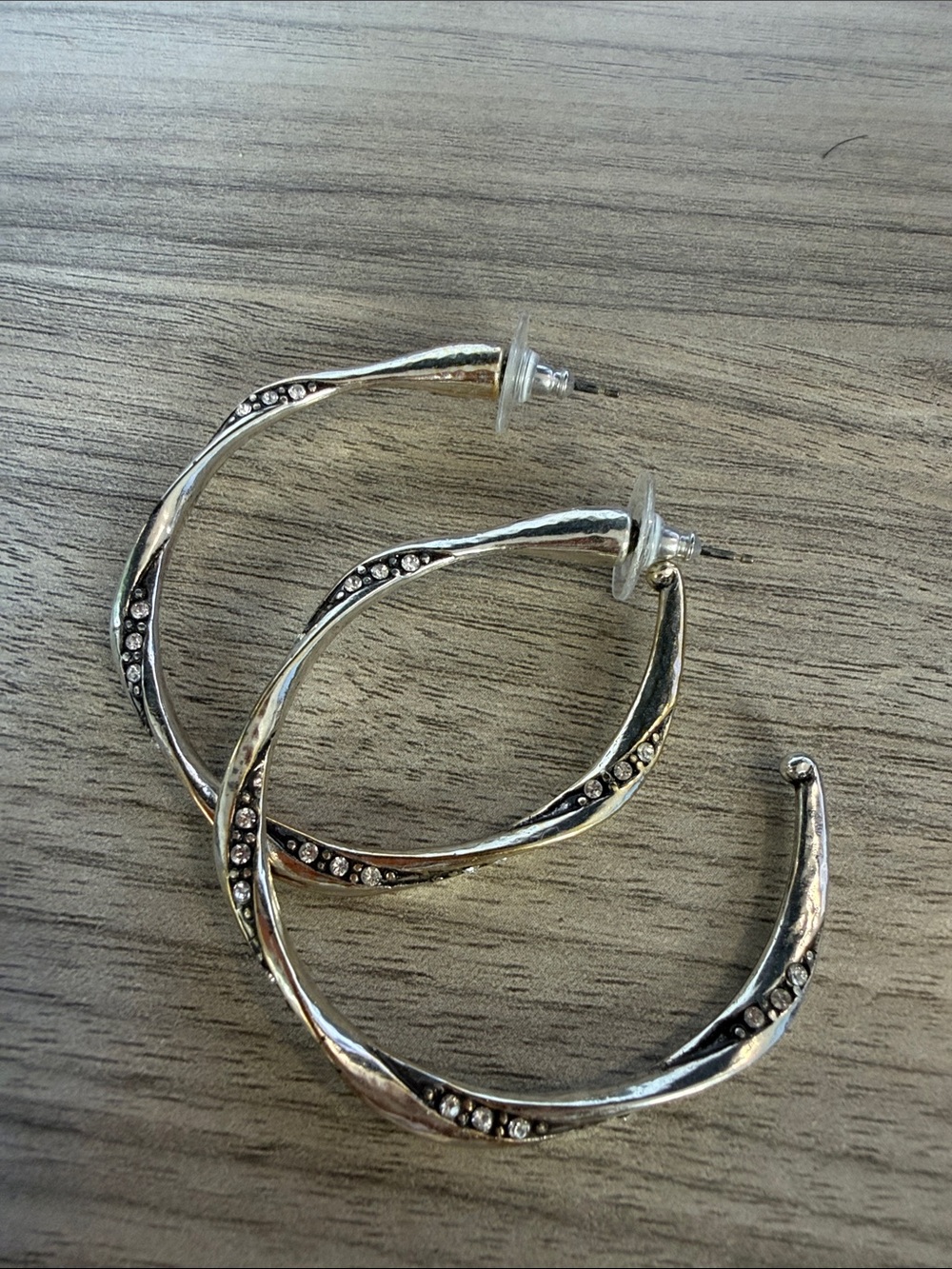 Brighton Silver Twisted Hoop Earrings with Crystal Accents - Picture 1 of 1